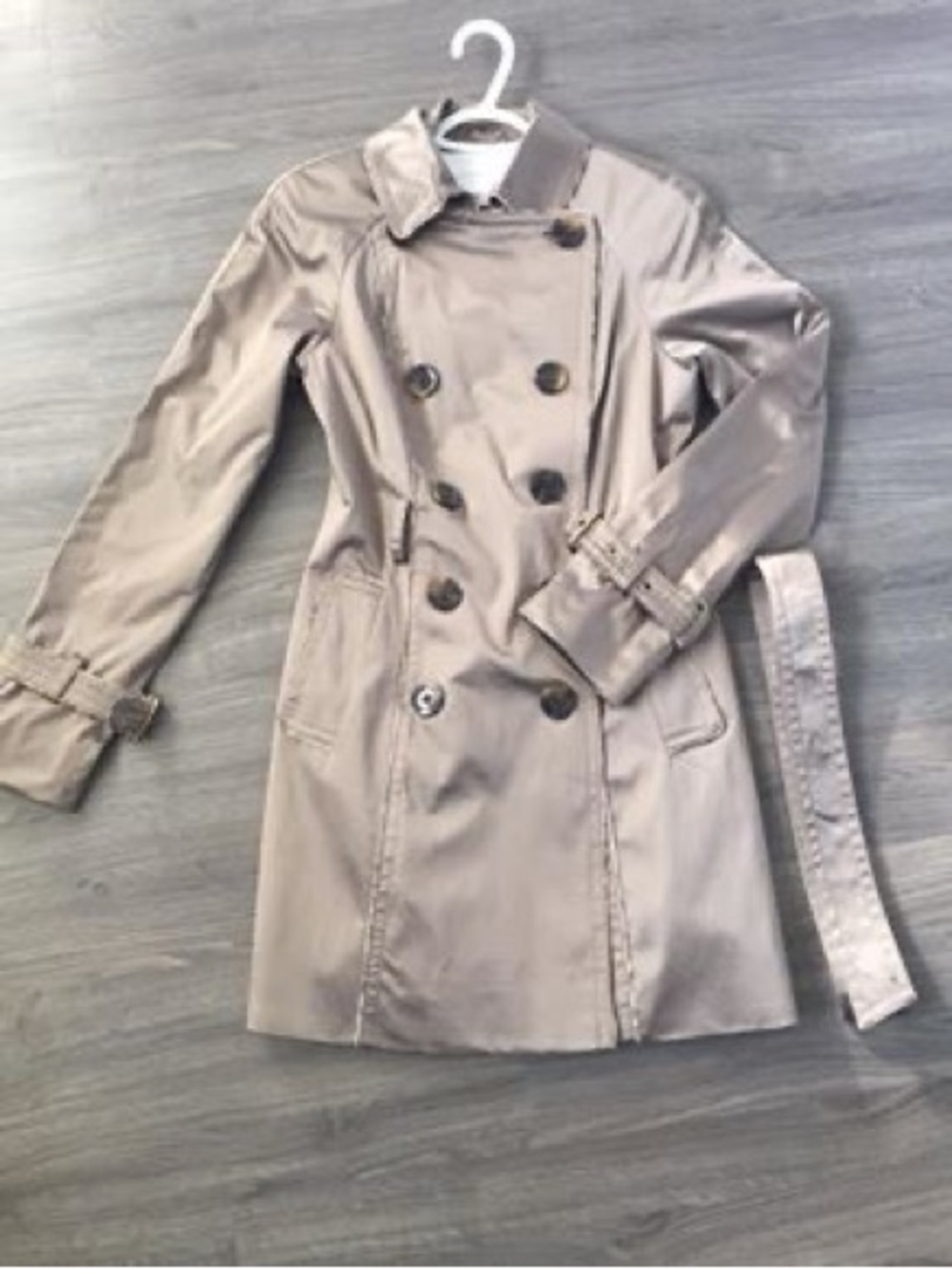 Jessica Simpson Double-Breasted Trench Coat Satin Taupe